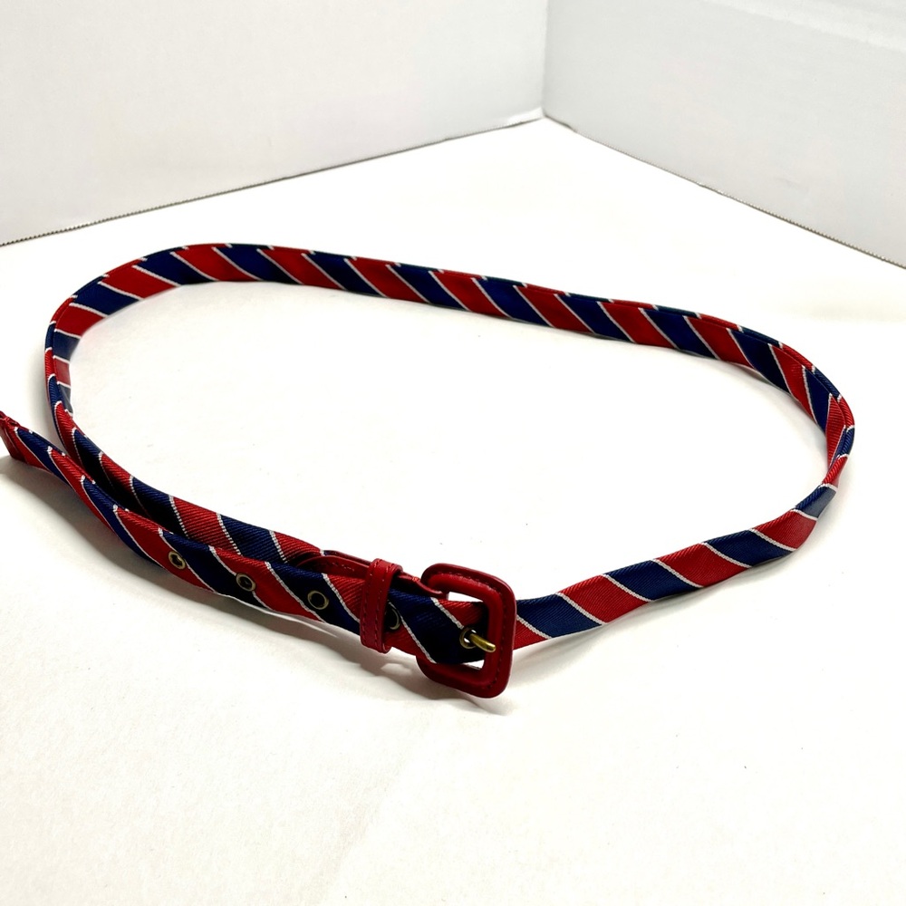 Vintage Brooks Brothers Red & Navy Stripe Leather Trim Large - Picture 4 of 4
